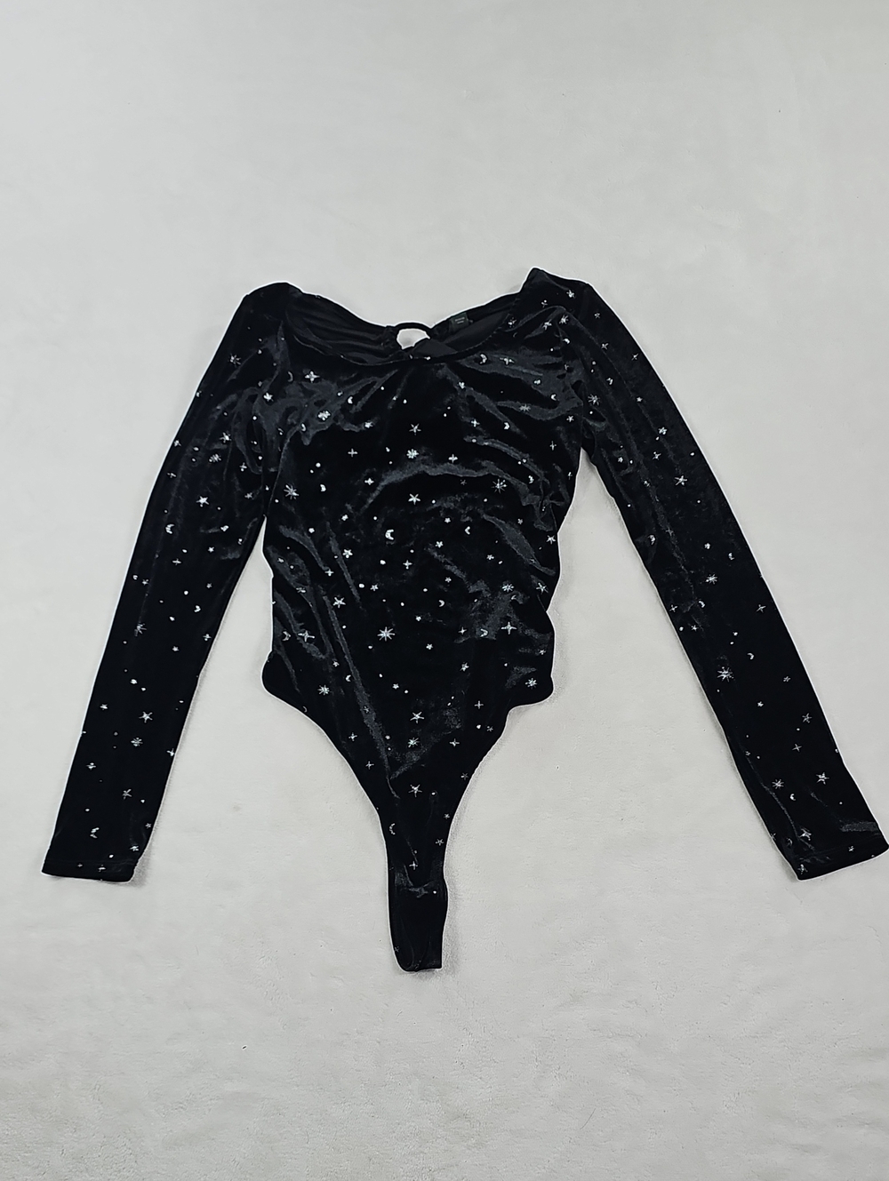 wild fable Black Star-Print Velvet Long-Sleeve Kids Bodysuit